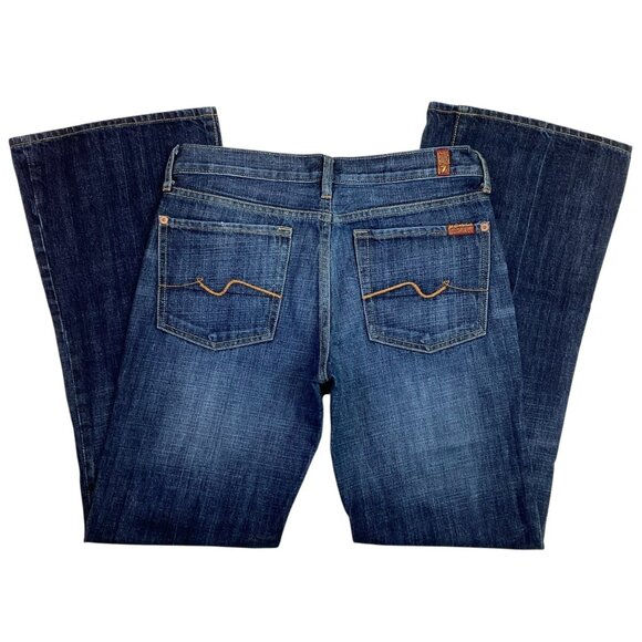 7 For All Mankind Womens 30 Flare Jeans Dark Wash 100% Cotton Made In USA - Picture 3 of 11